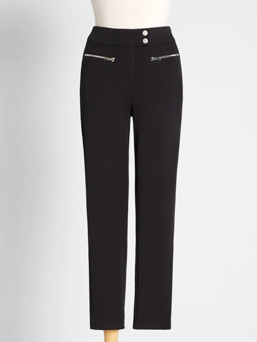 Modcloth Moto Cigarette Pants in Black Stretch w/ High Waist & Zipper Pockets
